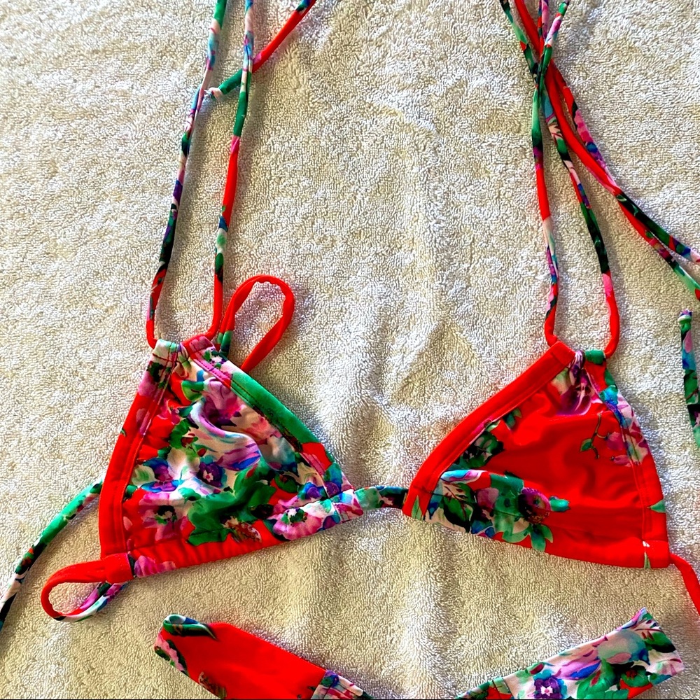 Montce Red Floral bikini top